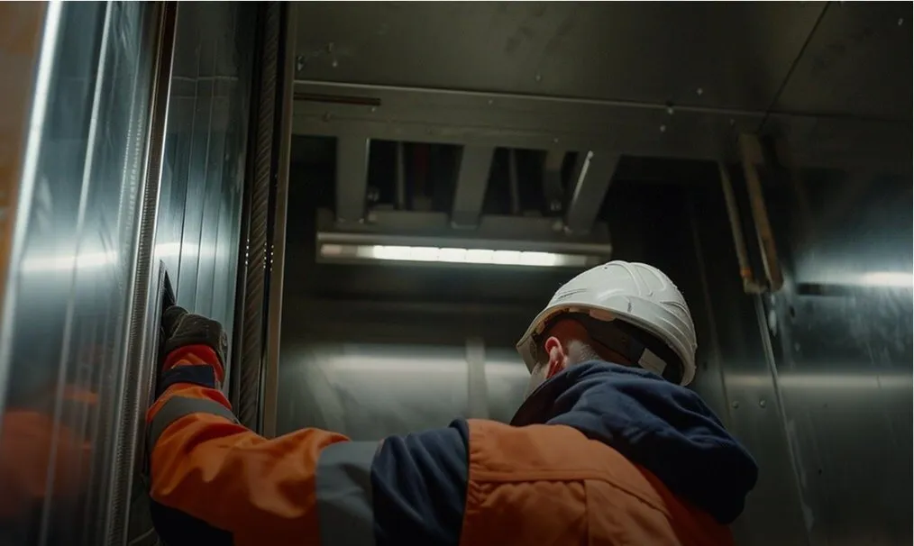 Technician working inside a lift car