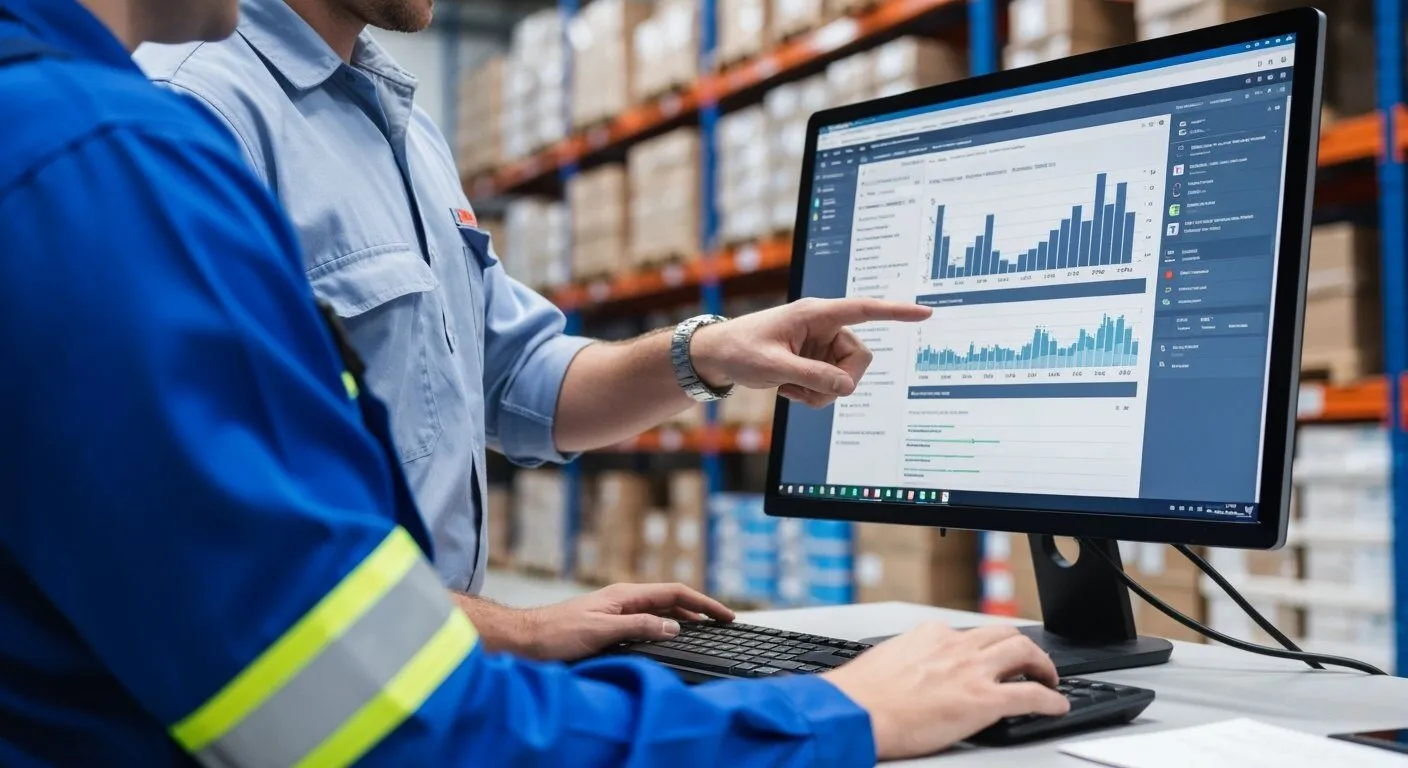 Supervisor reviewing performance charts on a monitor